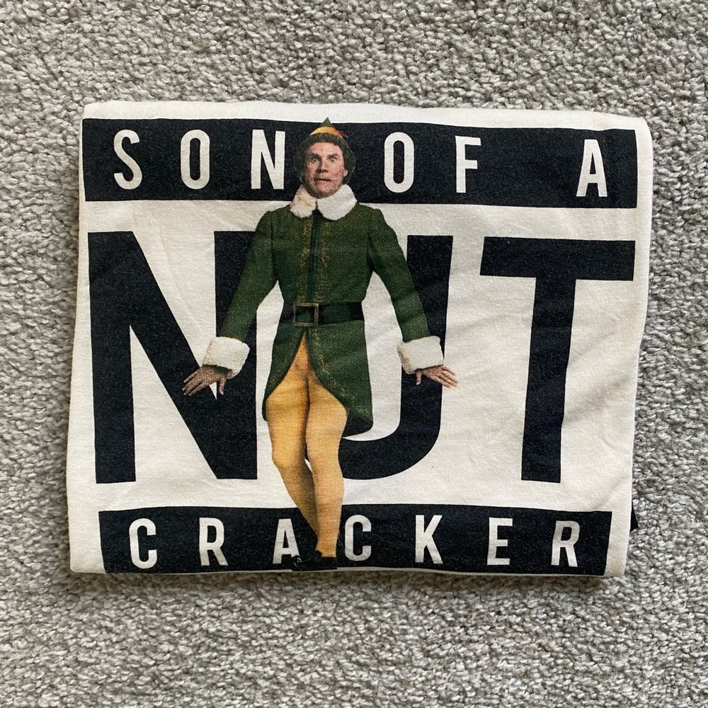 Black and White Elf Christmas Three-Quarter Sleeve T-Shirt | Women’s Size Medium